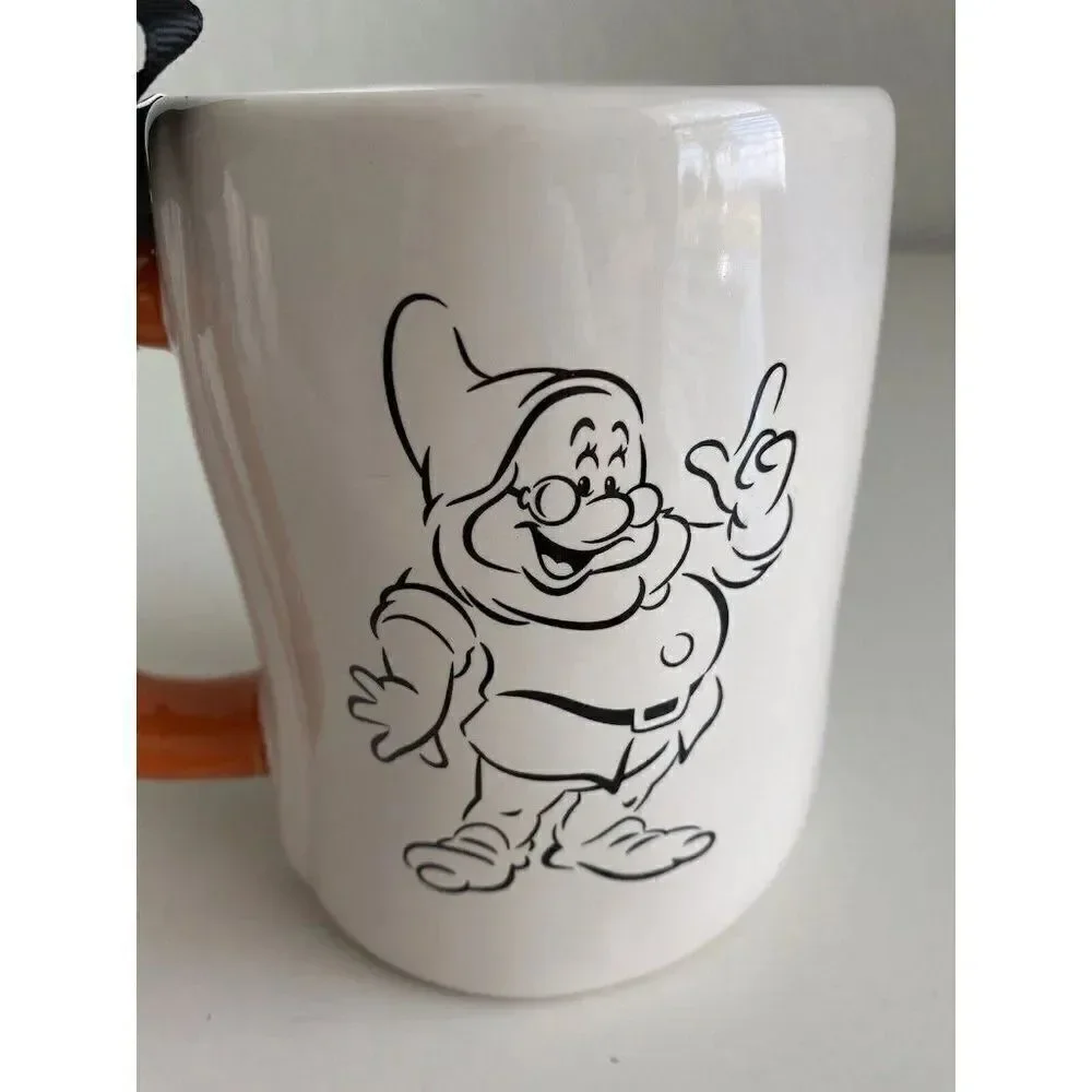 Rae Dunn Disney Snow White “DOC”‎ Double Sided Mug 7 Dwarfs Orange NEW